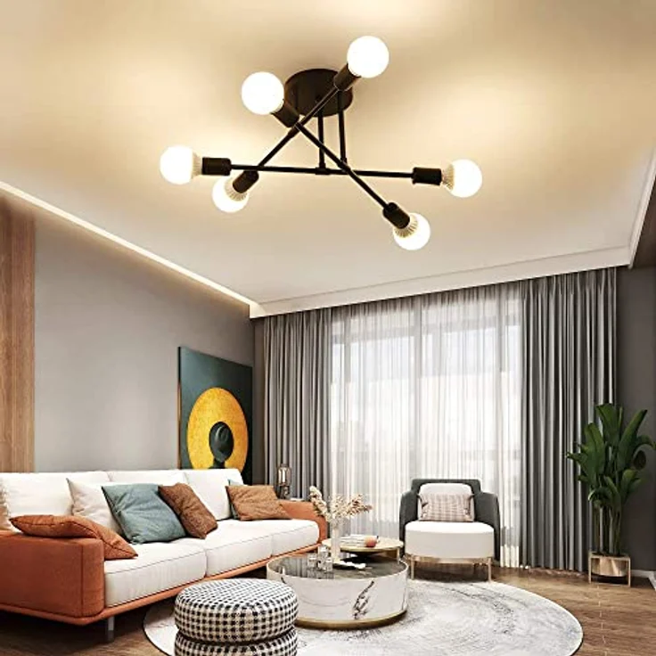 Goeco Vintage Sputnik Kronleuchter, 6-Flammige E27 Deckenleuchte Schwarz Metall, Retro Deckenlampe für Esszimmer, Esstisch, Flur, Wohnzimmer, Hotel, Café (Ohne Leuchtmittel) – Bild 9