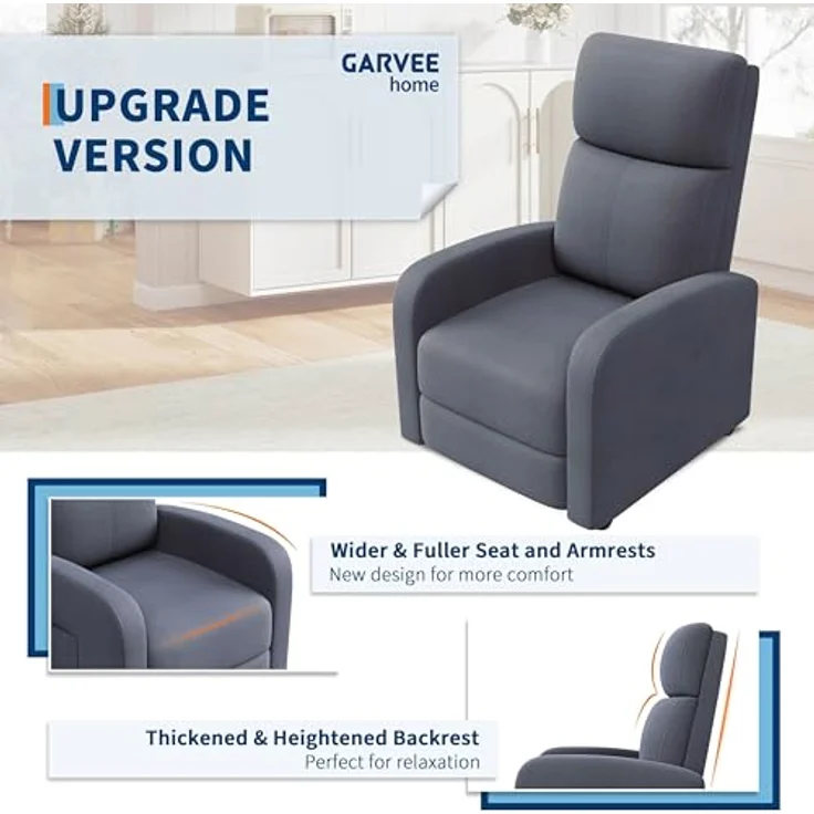 GarveeHome Relaxsessel Fernsehsessel Ruhesessel Liegesessel mit Liege-Funktion Polstersessel Leinen verstellbar Einzelliegesessel Wohnzimmer Schlafzimmer Heimkino (Grau2) – Bild 6
