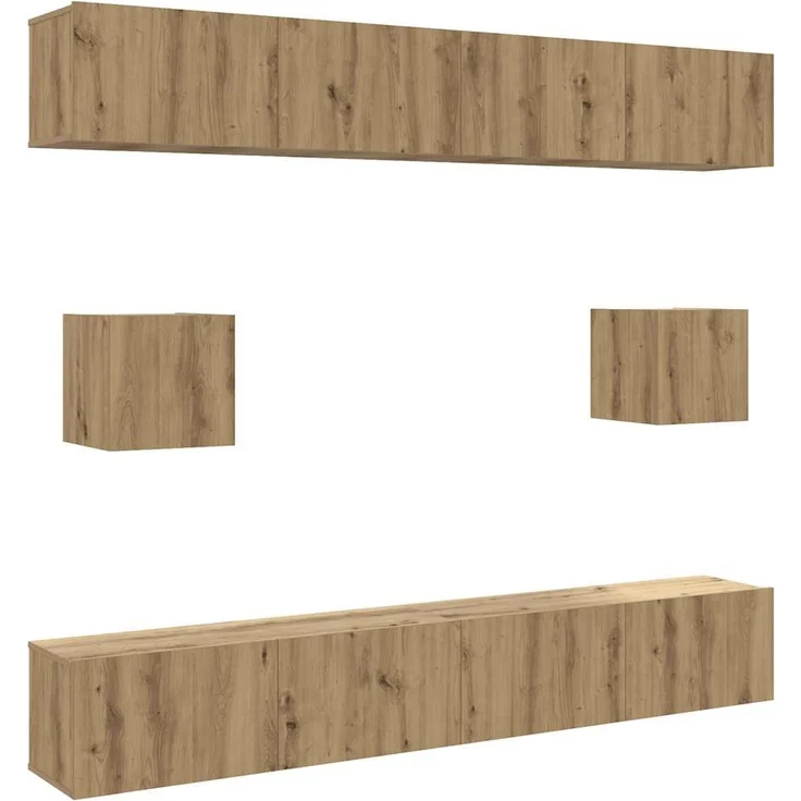 vidaXL 6-tlg. TV-Schrank-Set Wandmontage Artisan-Eiche Holzwerkstoff 3328992 – Bild 1