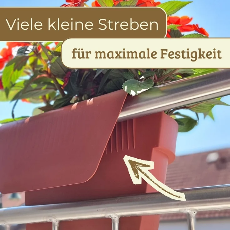 4er Set Geländertopf Balkon mit Wasserspeicher Blumentopf Zaun Blumenkasten Geländer Geländerkasten Balkontopf Balkonkasten Balkon Blumenkasten Geländer Terracotta – Bild 6