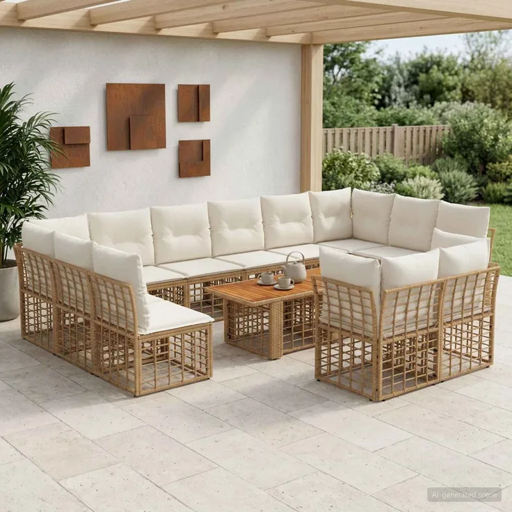 vidaXL Gartensofa-set 13 stk. Natürlich und Cremweiß 100 x 55 x 73 cm 3437922