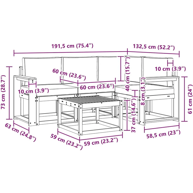 vidaXL Outdoor-Sofagarnitur mit Kissen 5 pcs Natur und Anthrazit 3366365 – Bild 10