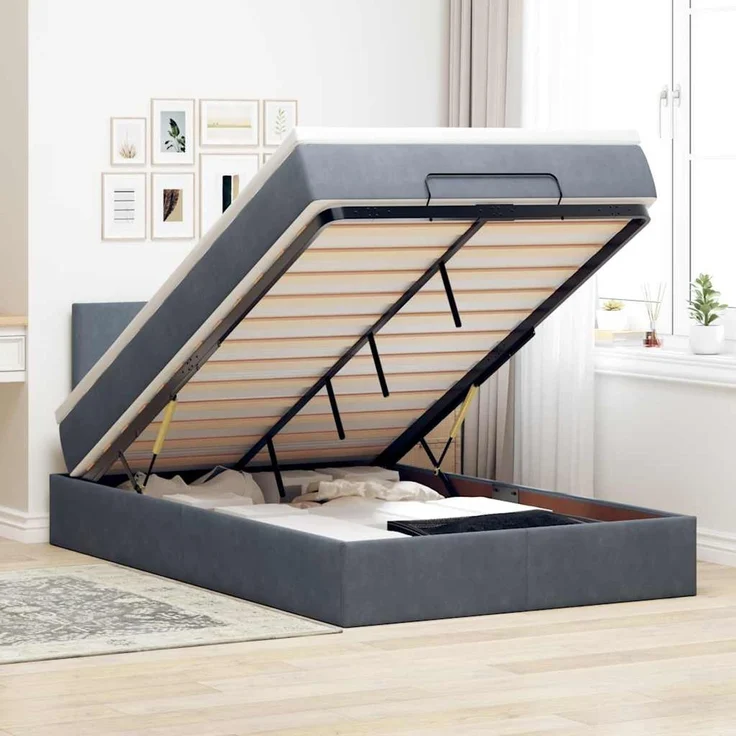 vidaXL Ottomane Bett mit Matratze & LEDs Dunkelgrau 120x190 cm Samt 3312537 – Bild 1