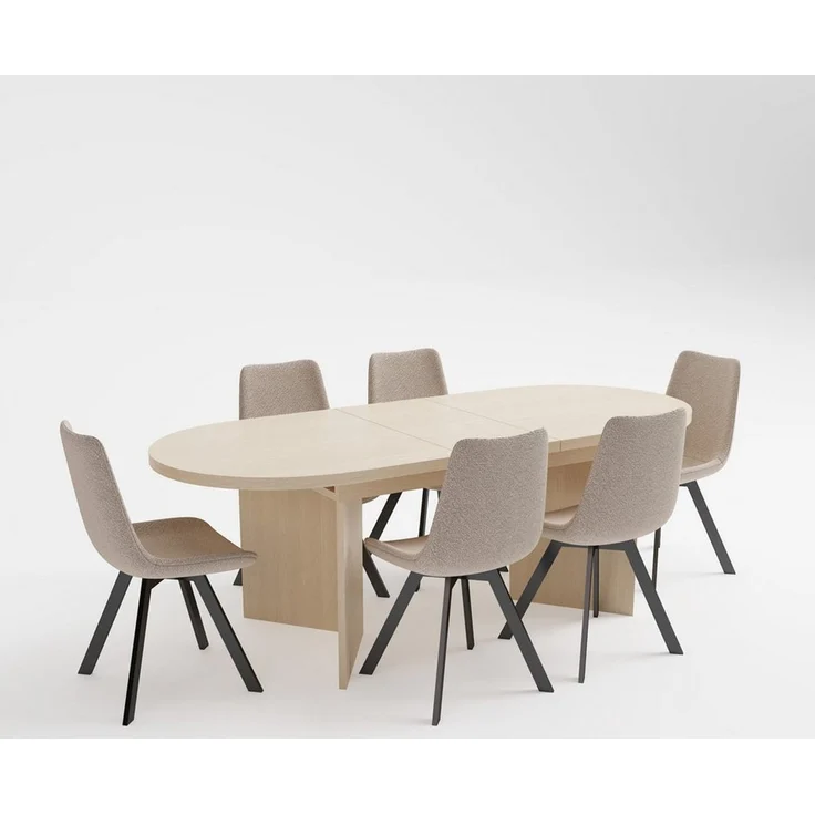 WILLIAMSPACE Essgruppe 7‑tlg Essgruppe, oval ausziehbarer Esstisch +6 Stühle, Bestehend aus einem Tisch und 6 Stühlen – Bild 2