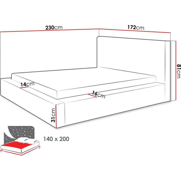 Polsterbett mit bettkasten Gerozza, Stoff: Cord (Top Sztruks 02, 140 x 200 cm) – Bild 8