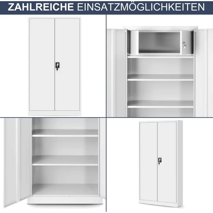 Metallschrank abschließbar KODLI - Geheimfach, 4 Ebenen | Aktenschrank Büroschrank Stahl Mehrzweckschrank Werkstatt Werkzeugschrank, 185x90x45cm Weiß – Bild 6