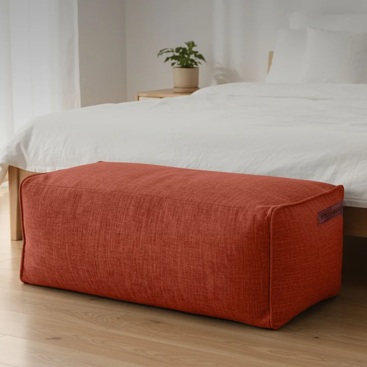 Green Bean® Indoor Sitzhocker Pouf 70x33x28cm EPS-Perlen Füllung -Home Linen Kuschelig Weich Waschbar - Drinnen Bodenkissen Liegekissen Sitzkissen Sitzhocker Sessel Kinder Erwachsene Stoff Rot – Bild 2