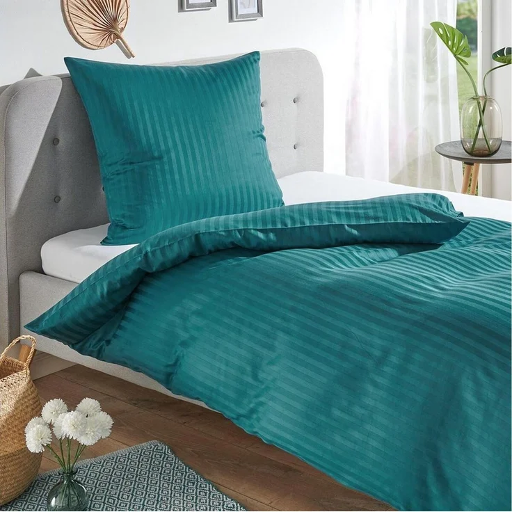 TRAUMSCHLAF Bettwäsche Stripe, Mako Satin, 2 teilig, hochwertige Satin Bettwäsche – Bild 2