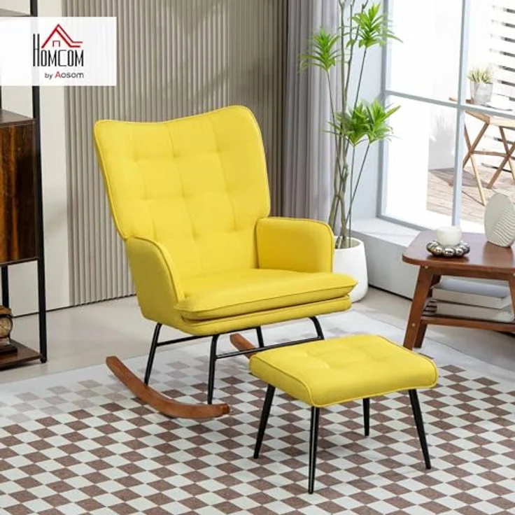 HOMCOM Schaukelsessel Schwingsessel, Wohnzimmerstuhl, mit Hocker – Bild 3