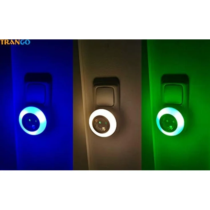 TRANGO LED Nachtlicht, Farbwechsel, 1er Set 11-053 LED Kindernachtlicht mit Steckdose Orientierungslicht, Nachtlampe incl. Helligkeits- Dämmerungssensor & Touchschalter, warmweiß, Blau, Grün, für drei LED Farbeinstellung warmweiß-blau-Grün Sicherheitsl... – Bild 3