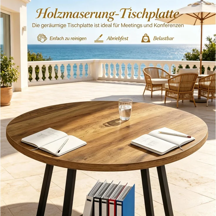 Besprechungstisch mit Ablage, Ø 80x75 cm, Schwarz/Braun – Bild 6