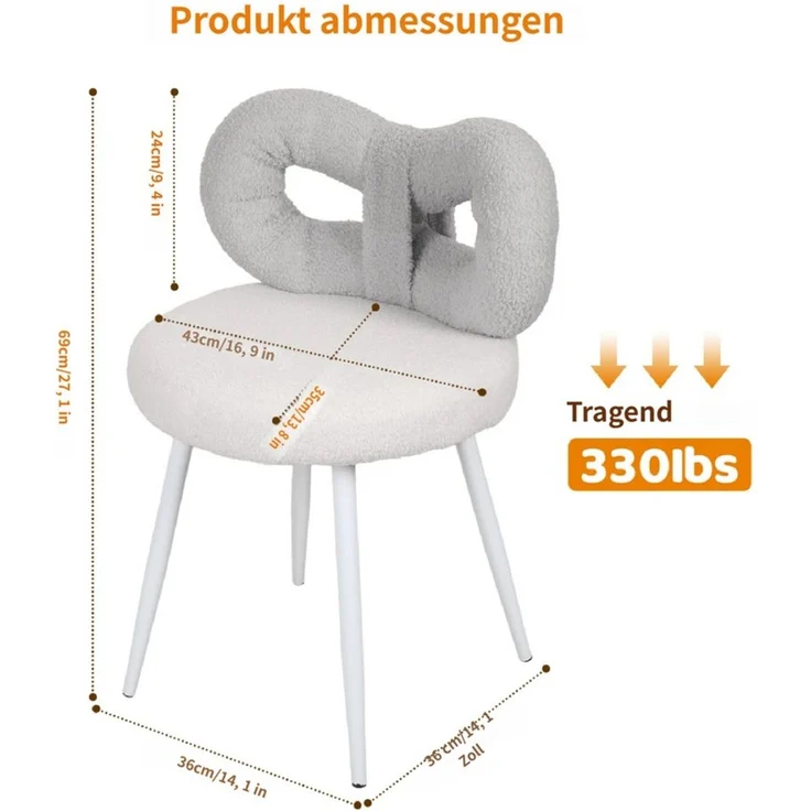 Rutaqian Stuhl Frisierstuhl mit niedlicher Schleifenrückenlehne, Tragkraft 330 lbs, Schminkstuhl ohne Armlehnen, Schminkstuhl für das Schlafzimmer – Bild 2
