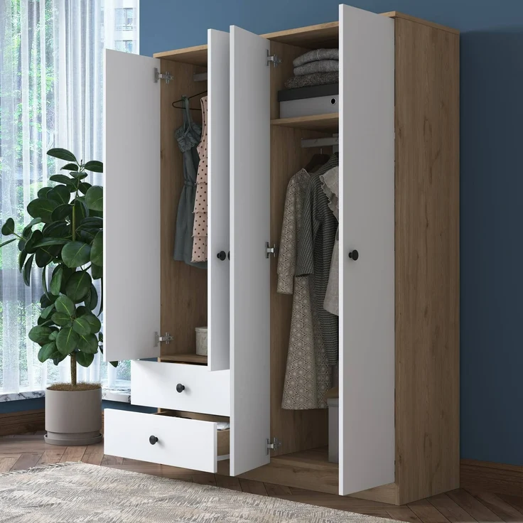 Dmora Großer Kleiderschrank Acanto, Schlafzimmermöbel, Schrank, Garderobe, 120x43 h170 cm, Walnuss und Weiß – Bild 5