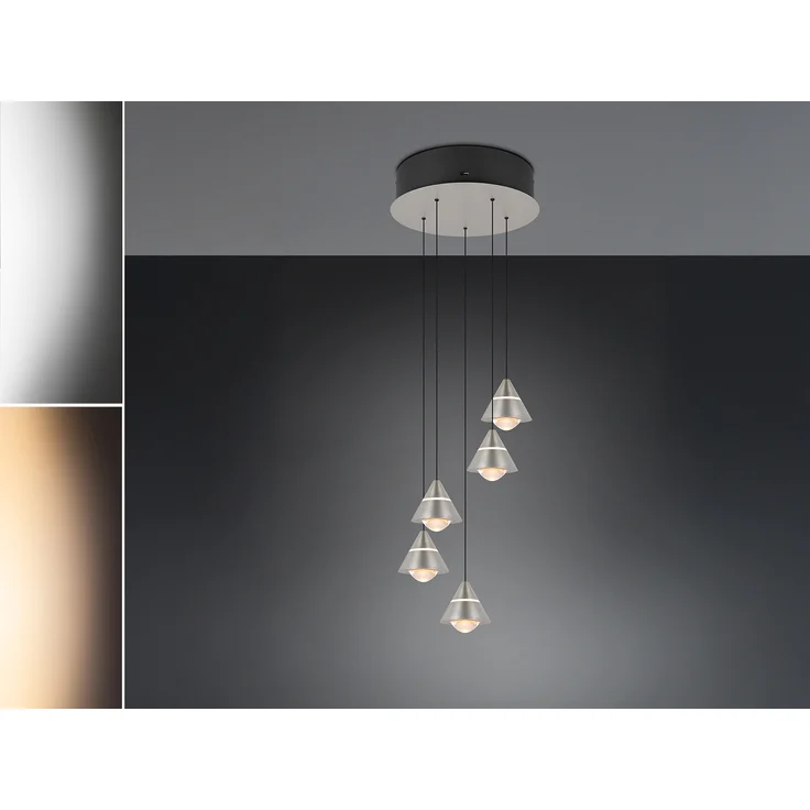 LED Cluster Pendelleuchte ROMEO höhenverstellbar, 5-flammig Silber Ø 28cm – Bild 3