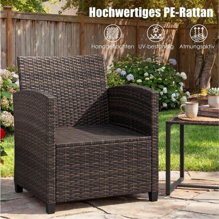 COSTWAY Balkonset, (3-tlg), Rattan Gartenmöbel mit 2 Stühle & Tisch, 2 Personen – Bild 2