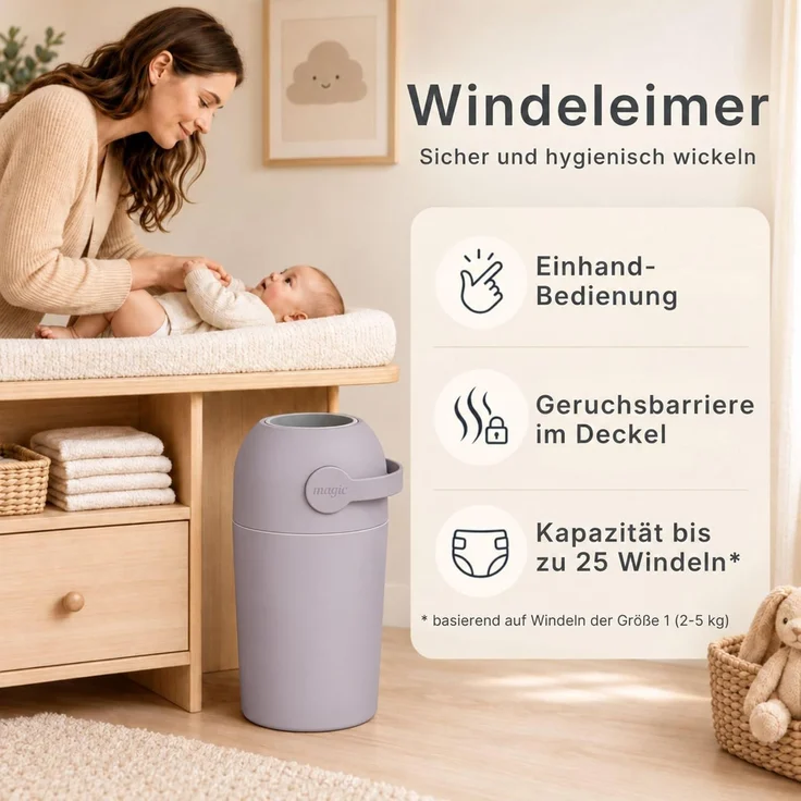 Set Magic Windeleimer, Abfalleimer mit Geruchsstopp, ohne Kassette + Windel – Bild 2