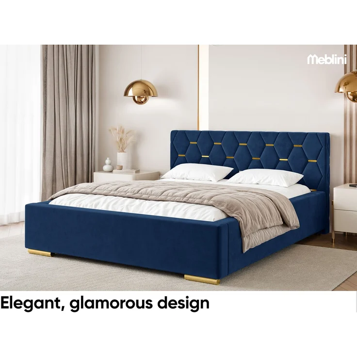 MEBLINI Polsterbett 120x200 ohne Lattenrost ohne Matratze – VERSAL – Blau Samt – Doppelbett ohne Bettkasten - Stauraumbett - Kopfteil Bett ohne Stauraum – Bild 3
