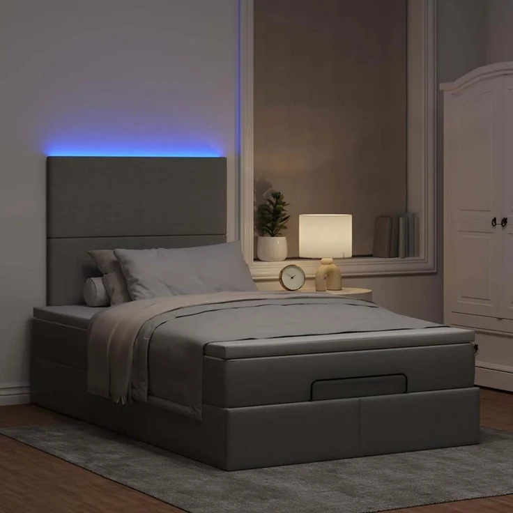 vidaXL Ottoman-Bett mit Matratze & LEDs Hellgrau 120x200 cm Stoff 3313913 – Bild 3