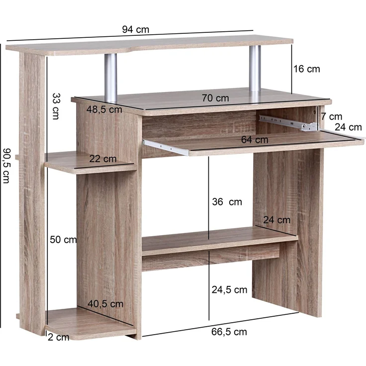 Wohnling Computertisch 94 x 90,5 x 48,5 cm Laptop Tisch Modern mit Tastaturauszug, Sonoma Eiche – Bild 6
