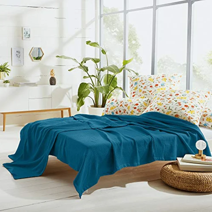 Erwin Müller 'Siena' Wohndecke, Baumwolle Uni, Petrol, 150x200 cm – Bild 6