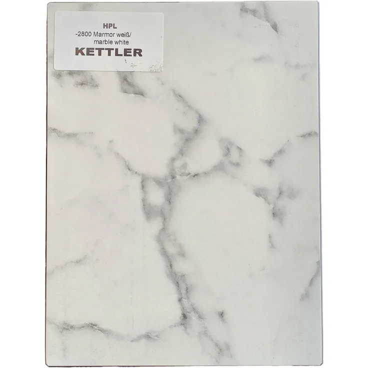 HPL Tischplatte 180cm x 95cm x 1,3cm, Marmor weiß, Wing Profil