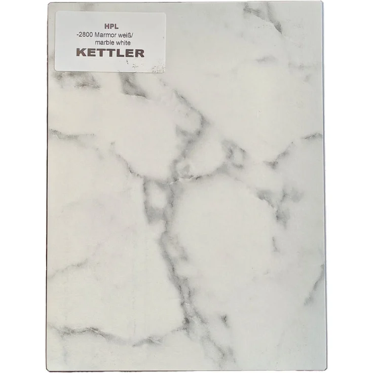 HPL Tischplatte 180cm x 95cm x 1,3cm, Marmor weiß, Wing Profil