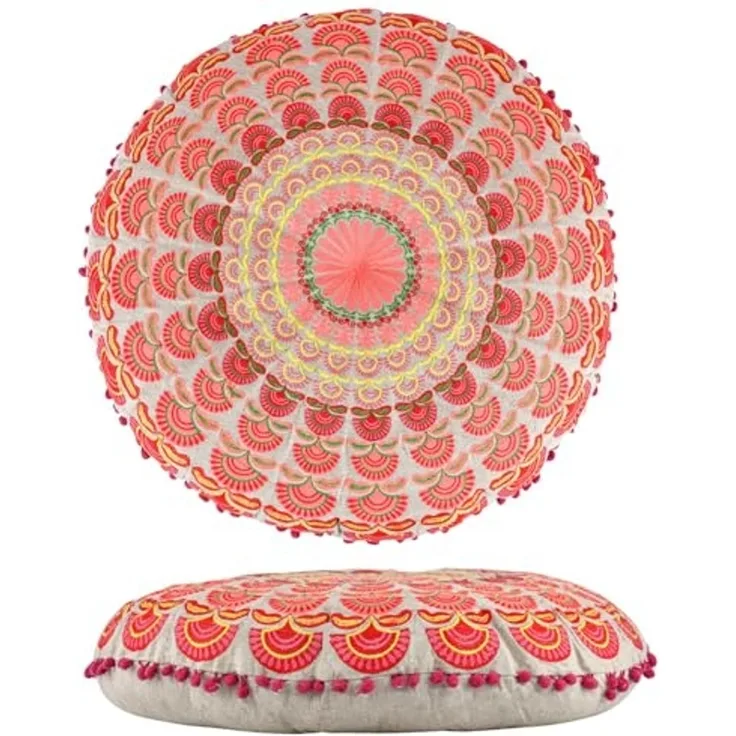 Marrakesch Orient & Mediterran Interior Bodenkissen Bodenkissen Garet Orange rund 60x15 cm, Baumwolle bestickt