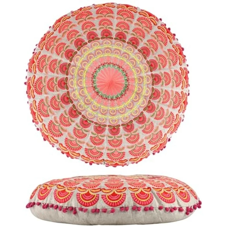 Marrakesch Orient & Mediterran Interior Bodenkissen Bodenkissen Garet Orange rund 60x15 cm, Baumwolle bestickt – Bild 1