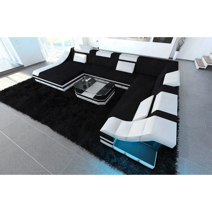 Design Stoff-Wohnlandschaft Turino XL – Komfort - Mikrofaserstoff - Schwarz-Weiß - Links – Bild 6