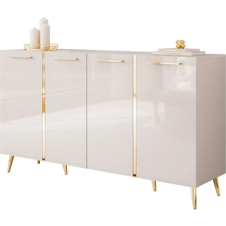 Lookway Kommode ONYX 4D Kaschmir auf goldenen Beinen Hochglanz 158 cm, Breite: 158 cm
