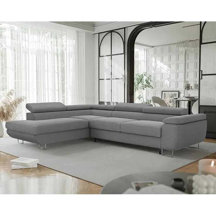 Idohome Ecksofa (Ausrichtung links), mit Bettkasten, Schlaffunktion und verstellbaren Kopfstützen, Dunkelgrau, 274x203 cm – Bild 2