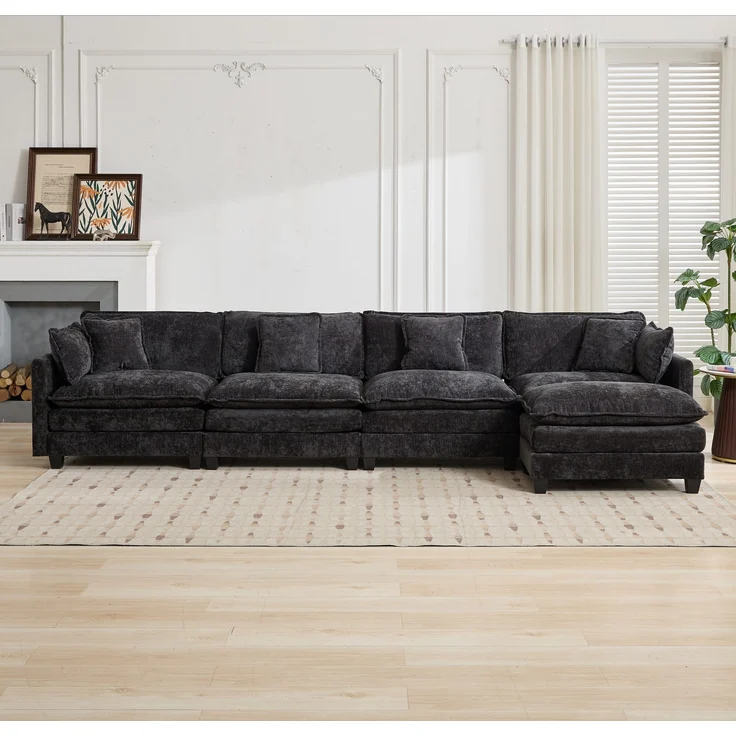 Cloud-Sofa 4 Sitzplätze (ohne Stuhlschläger),moderne Kombinationssofa für Wohnzimmer Schlafzimmer und Wohnung bequeme Doppel-Kissenkissen 80 % atmungsfreier Schneier Stoff,Schneier Stoff,schwarz, – Bild 6