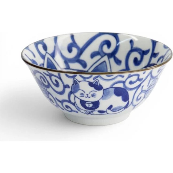 WestCraft Snackschale Japan Culture Katzen Schalen Kawaii Sleepy Blue Neko Cat 15x7cm Blau, Porzellan, (1-tlg), Ramen Reis Nudel Suppen Dessert Bowl, Kawaii Cat – Bild 3