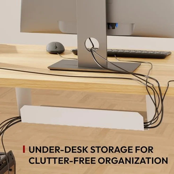 SANODESK Höhenverstellbarer Schreibtisch mit VOLLSTÄNDIGER TISCHPLATTE, 4 Zubehörteilen (Becherhalter, Haken, Aufbewahrungsbox, Kabelmanagement), ergonomisch für Büro und Homeoffice, Ahorn, 110x54 cm – Bild 10