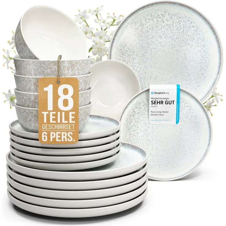 PURE LIVING INTERIOR DESIGN Geschirr-Set Ibiza aus Steingut, 18-tlg, für 6 Personen, Beige (1-tlg), 6 Personen, Steingut, Spülmaschinenfest, mikrowellengeeignet, kratzfest und alltagstauglich – Bild 1