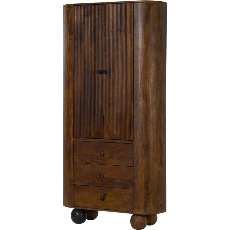 Schrank Mango 100x40x200 dunkelbraun lackiert / Marmor schwarz FLORENZ #215 – Bild 1