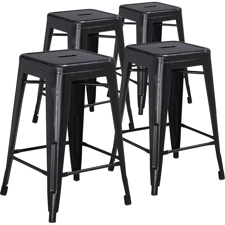 Flash Furniture Kommerzielle Qualität, 61 cm hoch, rückenfrei, Metall, für Innen-und Außenbereich, 4 Stück, Kunststoff, Eisen, Schwarz, 4er-Set