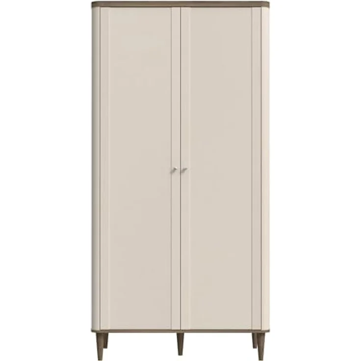 Forte LACETTI Kleiderschrank 100, moderner Schrank mit Skandi Lamellen Design, 2-türig, Schlafzimmer, Kaschmir | Beige mit Valencia Eiche Holzdekor, 100,1 cm breit x 200,5 cm hoch x 52,7 cm tief – Bild 3