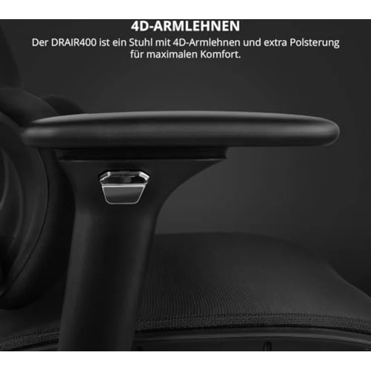 DRIFT GAMING DRAIR400 - Professioneller Gaming Chair, hochwertiges Mesh und verstärktes Polymer, 4D verstellbare gepolsterte Armlehnen, Kolbenklasse 4, drehbar, neigbar, verstellbar, schwarz. – Bild 9