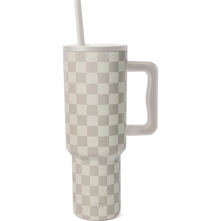 Simple Modern Thermobecher mit Strohhalm und Griff | Isolierter Edelstahl-Trinkbecher Eiskaffee-Reisebecher | Geschenke für Frauen und Männer | Trek | 1180ml | Checkmate