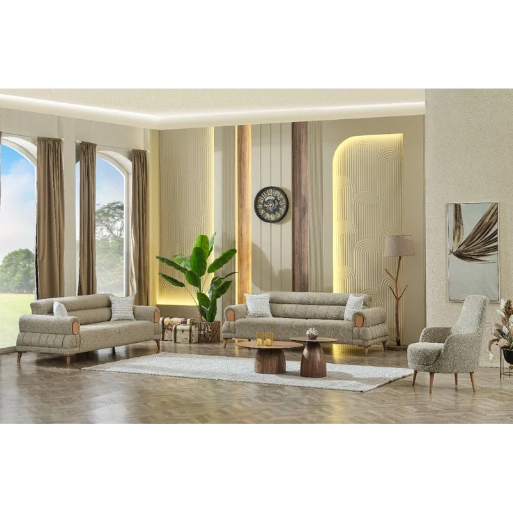 Sitzgruppe/Sofa Set - Wohnzimmergarnitur "Marivela" 3+3+1-Beige – Bild 1