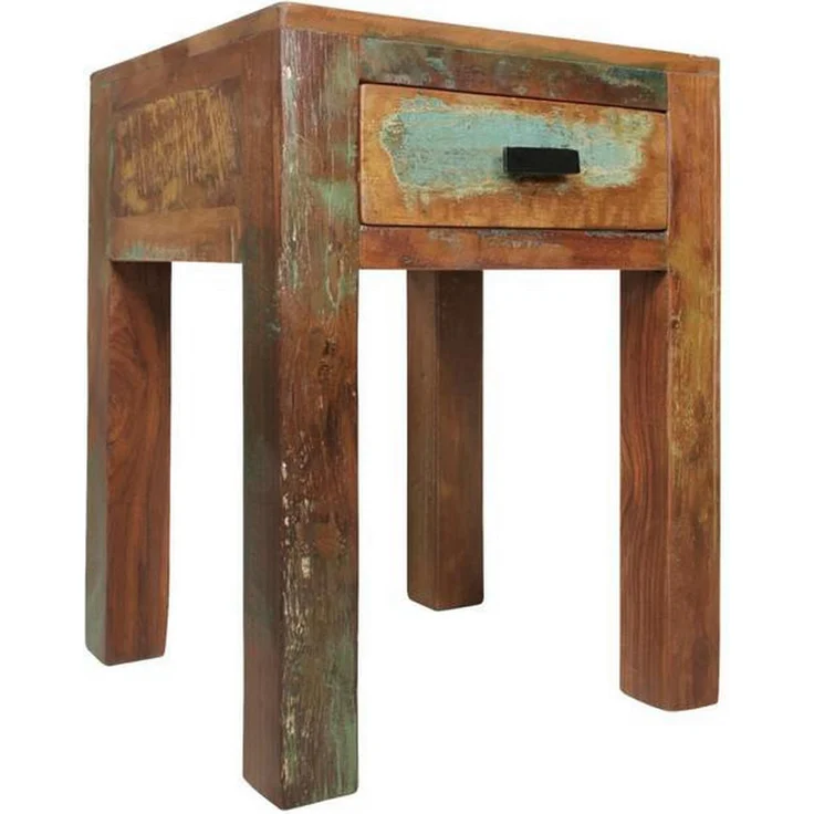 MID.YOU Nachtschrank Skyport Kalkutta, Braun, aus massivem Mangoholz mit 1 Schublade, 40x55x40 cm, handgefertigt aus Recyclingmaterial