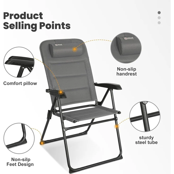 HOMECALL Campingstuhl Gartenstuhl Anglerstuhl Faltsessel Klappstuhl für Wohnwagen Outdoors (Textilene gepolstert mit Quick-Dry-Schaum), 5 fach Verstellbarer Rückenlehne, Hochlehner, bis 150 kg – Bild 6