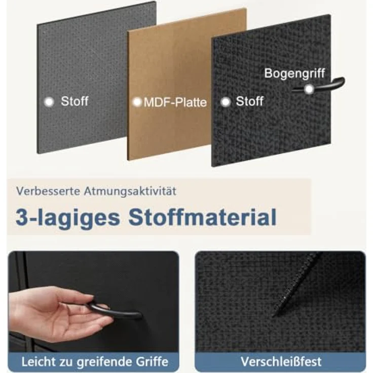DUMOS Kommode 2er Set für Schlafzimmer mit Stoffschubladen hohe Organizer für Kleidung Schrank Kinderzimmer Aufbewahrungsturm mit Schrank Metallrahmen Holzplatte leichte (Schwarz) – Bild 4