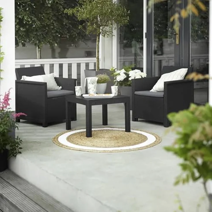 Keter Emma Balcony Gartenmöbel-Set aus Rattan mit 2 Sesseln und Tisch, Graphit – Bild 3
