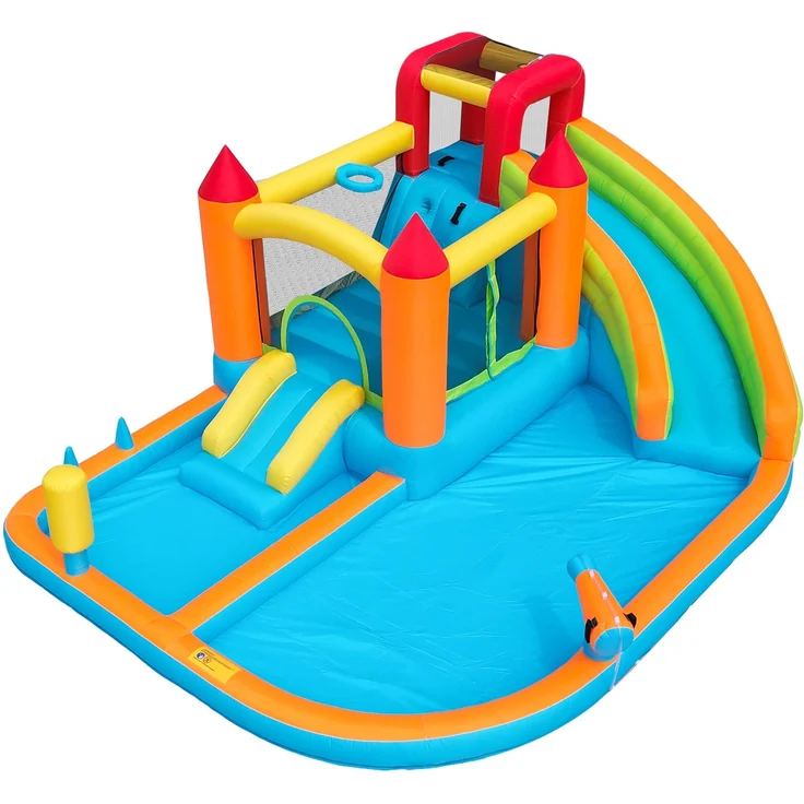 LVHOM Aufblasbare Hüpfburg mit Gebläse, Spielpool, Trocken-/Wasserrutsche, Springburg Outdoor, Wasserpark mit Trampolin, Planschbecken, 460 x 343 x 190cm – Bild 3