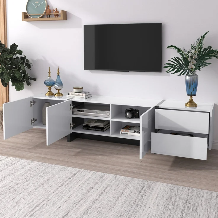 TV-Schrank Schwarz Weiß Hochglanz 190 x 45 x 35 cm mit 3 Türen & 2 Schubladen – Bild 8