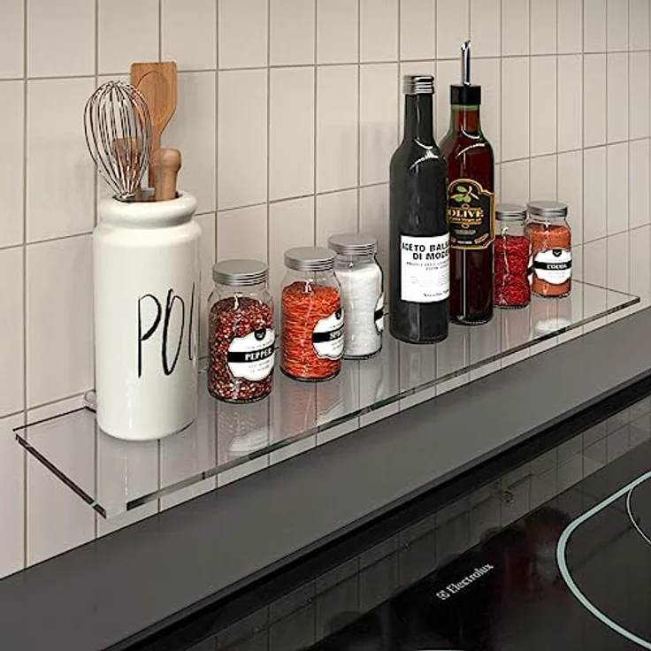 HOOZ Wandregal aus Sicherheitsglas mit Halterung - Klarglas - 30 x 18 x 0,6 cm, 1-tlg, mit geschliffenen Kanten – Bild 9