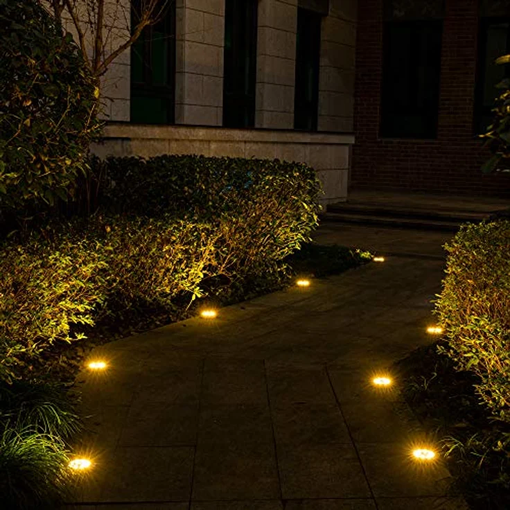 GIGALUMI Solar Bodenleuchten 12 LEDs 8 Stück Solarleuchten Warmweiß Gartenleuchten Edelstahl Wasserdicht für außen, Garten, Terrasse, Rasen, Hof, Gehweg – Bild 3