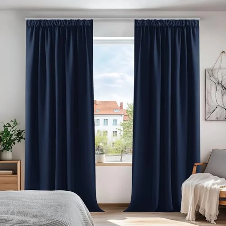 Deconovo Gardinen mit Kräuselband für Schiene Vorhänge UV-Schutz Dunkelblau | 2er Set, H 229 x B 168 cm, Thermogardine, Wohnzimmer Vorhang, Curtains for Bedroom, für gegen Hitze, Abdunkelnde Vorhänge – Bild 1